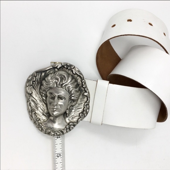 J.S.S. Elche Spain Vintage Silvertone Woman Buckle Leather Belt EUC main image 6